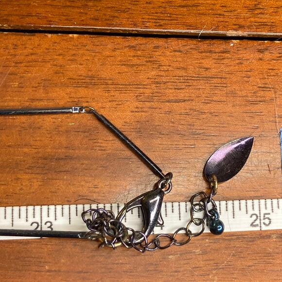 0116 Coldwater Creek Long Gatsby-Style Necklace in Gunmetal w/Pink Rhinestones - Picture 4 of 5